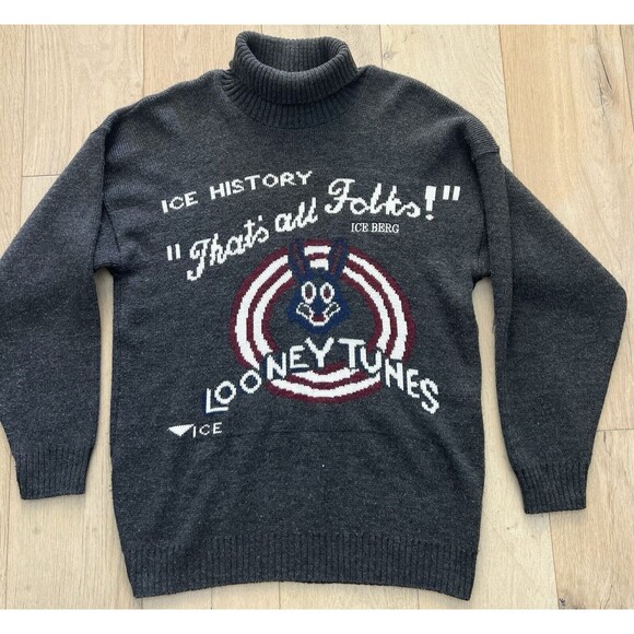 VINTAGE ICEBERG ICE HISTORY LOONEY TUNES BUGS BUNNY THATS ALL FOLKS SWEATER L - Picture 1 of 8